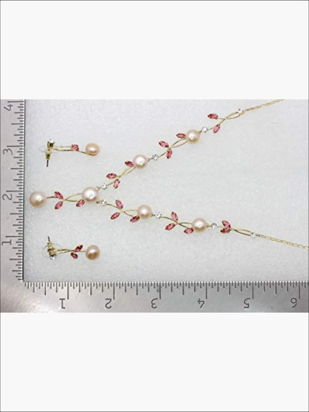 CZ Crystal Genuine Freshwater Pearls Floral Necklace Earrings Set Gold Plated - Picture 5 of 5